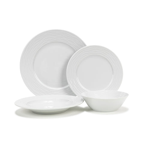 French Home, White Wave, Porcelain 16-Piece Dinnerware Set