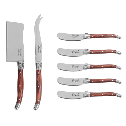French Home 7-Piece Laguiole Cheese Knife and Spreader Set with Pakkawood Handles