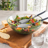 French Home Recycled Glass Celebration Salad Bowl with Navy Laguiole Serving Utensils