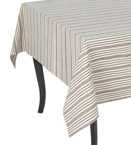 French Home 71" x 119" Black and Cream Multi-Striped Tablecloth