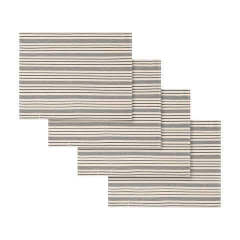 French Home Set of 4 Black and Cream Multi-Striped Placemats