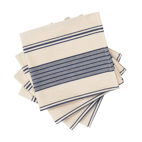 French Home Set of 4 Blue and Cream Striped Napkins