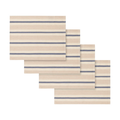 French Home Set of 4 Cream, Blue, and Pink Striped Placemats