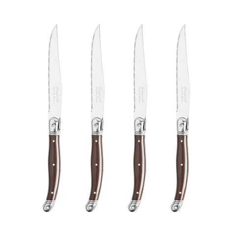 French Home Set of 4 Laguiole Steak Knives, Chocolate Brown