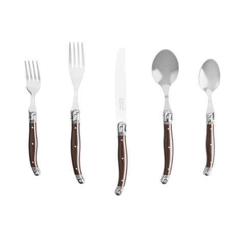 French Home 20-Piece Laguiole Flatware Set, Service for 4, Chocolate Brown