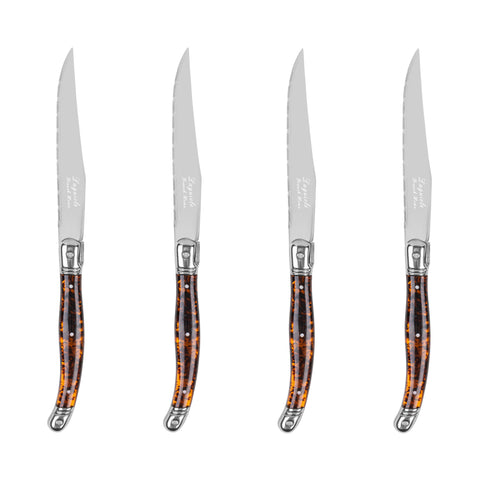 French Home Laguiole Connoisseur 4-Piece Steak Knife Set with Tortoise Handles