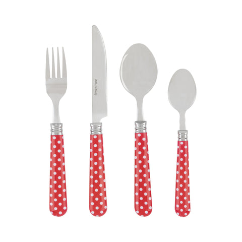 French Home Bistro 16-Piece Stainless Steel Flatware Set, Service for 4, Picnic Polka Dot