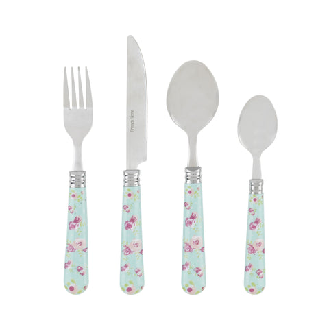 French Home Bistro 16-Piece Stainless Steel Flatware Set, Service for 4, Bright Floral