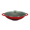 Chasseur French Enameled Cast Iron Wok with Glass Lid, 16-inch Diameter, Red