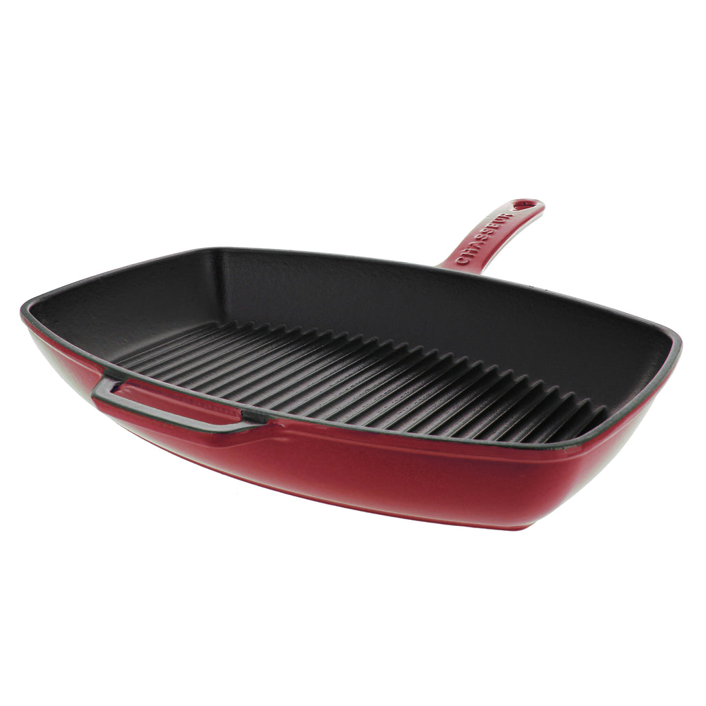 Chasseur 12-inch Red Rectangular French Enameled Cast Iron Grill