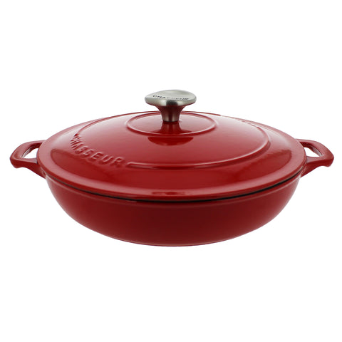 Chasseur French Enameled Cast Iron Braiser with Lid, 1.8-quart, Red