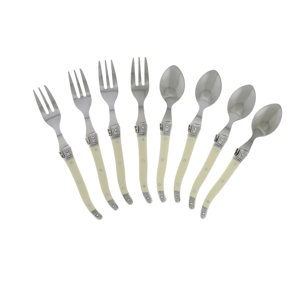 French Home Laguiole Cocktail or Dessert Spoons and Forks, Set of 8, Faux Ivory