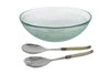 French Home Recycled Glass Birch Salad Bowl and Laguiole Servers with Faux Ivory handles
