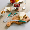 French Home Olive Wood 13-inch Cheese Board and Set of 3 Laguiole Cheese Knives with Faux Turquoise Handles