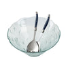 French Home Recycled Clear Glass 12"W x 6"H, Coastal Salad Bowl and Laguiole Salad Servers with Navy Blue Handles