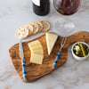 French Home Jubilee Cheese Knife, Fork, and Olive Wood Board Set - Shades of Denim