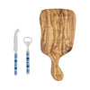 French Home Jubilee Cheese Knife, Bottle Opener and Olive Wood Board Set - Shades of Denim
