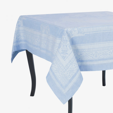 French Home Linen 71" x 71" Astra Tablecloth - Ivory and Light Blue