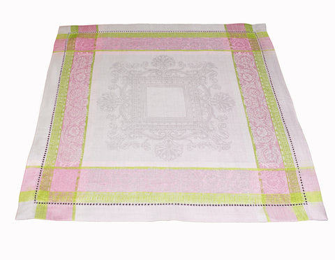 French Home Linen Set of 6 Cleopatra Napkins - Chartreuse, Rose, and Pale Lavender